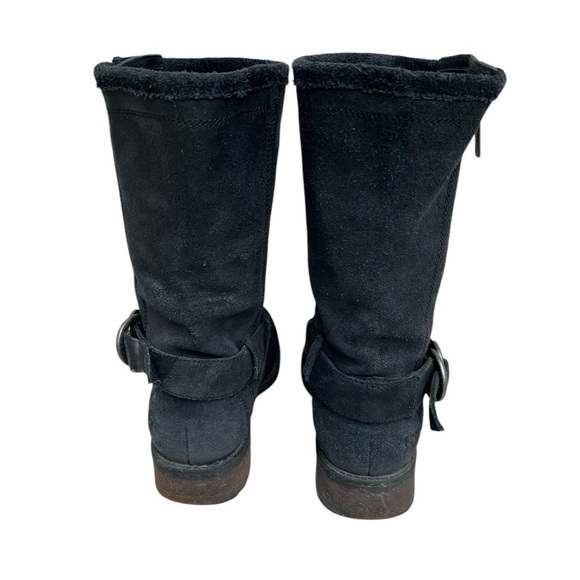 UGG Black Suede Leather Silvia Moto Boots w/ glossy Snake Print gusset. SZ. 6 - Picture 5 of 10